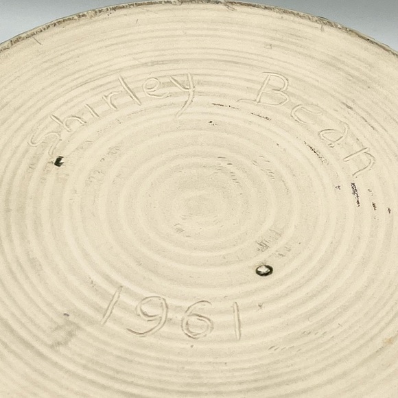 Vintage 1961 Handmade Ceramic Pottery Bowl w/Lid Turquoise/White MCM Signed - Picture 8 of 16